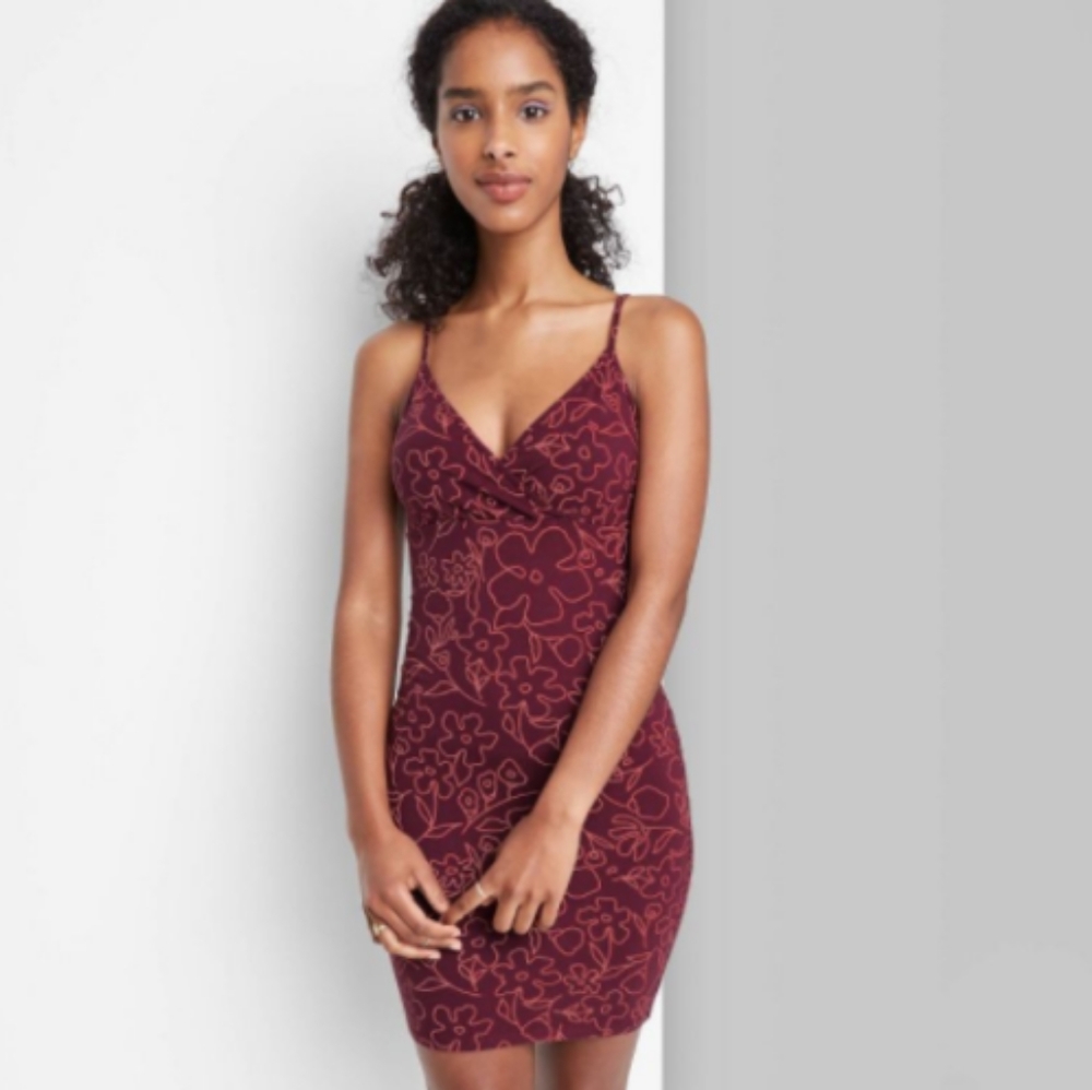 Wild Fable Bodycon Oxblood Floral Knit Spaghetti Strap Dress